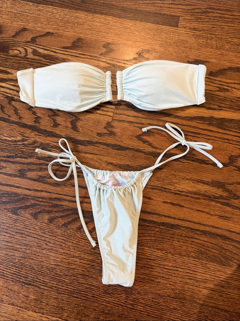 Victoria Secret Women's Blue Shimmer Bandeau Tie-Side Bikini Set